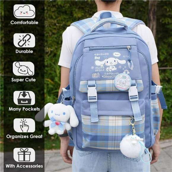 Kawaii Backpack Cute School Bag for Girls Japanese Cartoon Bookbag Blue
